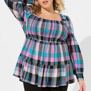 Torrid NWT Plus Size Plaid Babydoll Smoked Tiered Top Size 3x